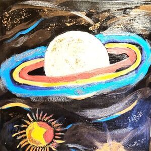 Wendy Gell Art Paintings Star Trek inspired Planets with Iridescent paint,Glitte